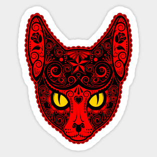 Decorated Red Sugar Skull Cat Sticker